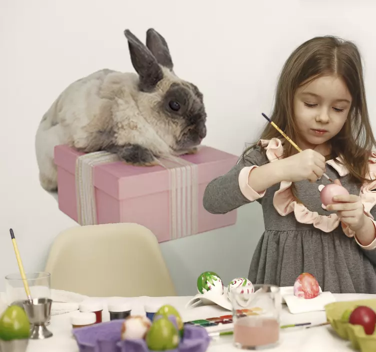 动物贴画 礼物上的兔子 - TenStickers