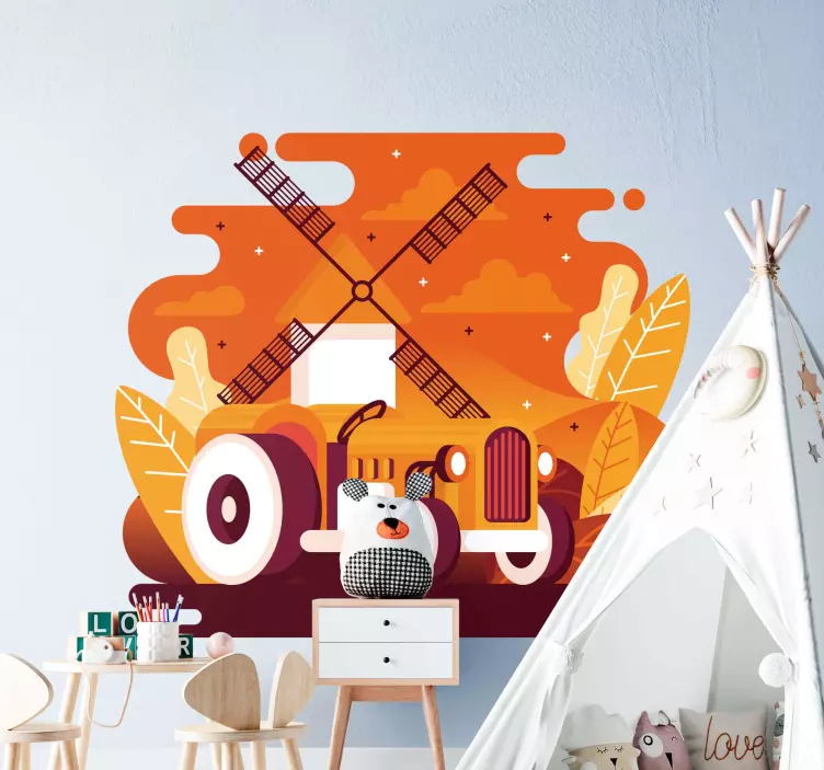 动物贴画 彩色拖拉机插图 - TenStickers