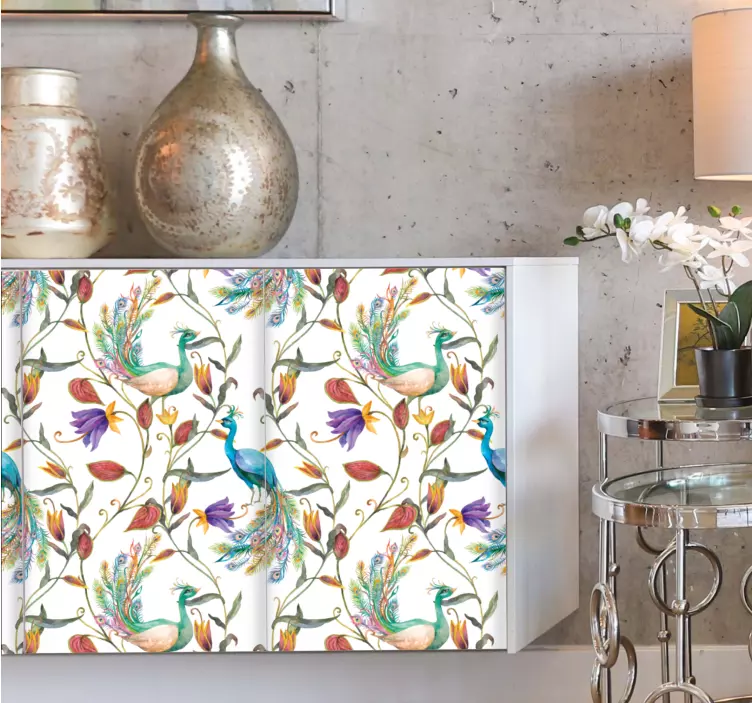 家具贴纸花卉孔雀图案 - TenStickers