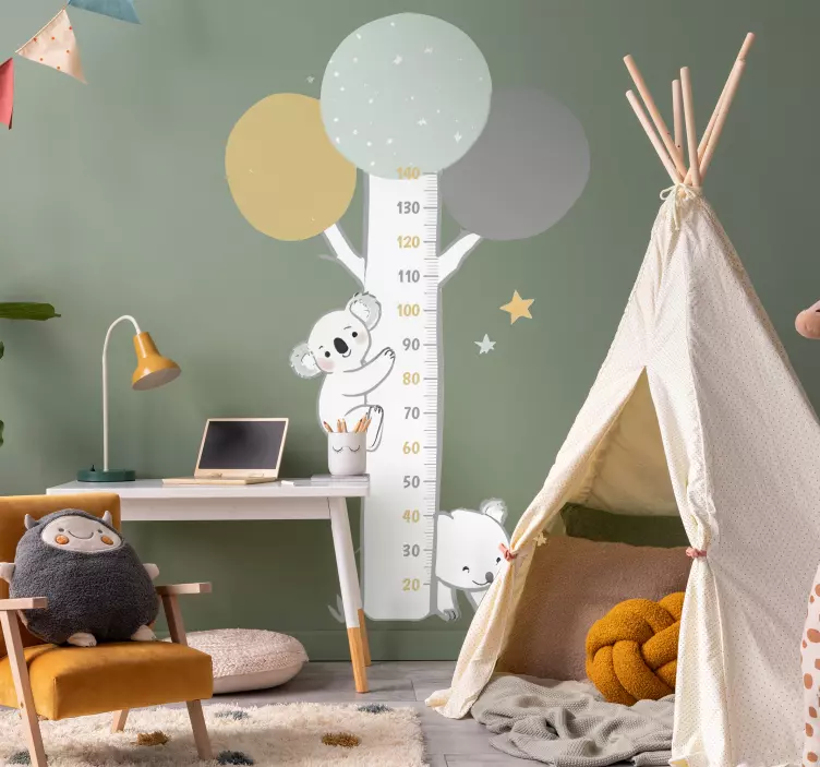 贴纸墙高度图表 有动物的粉彩树 - TenStickers