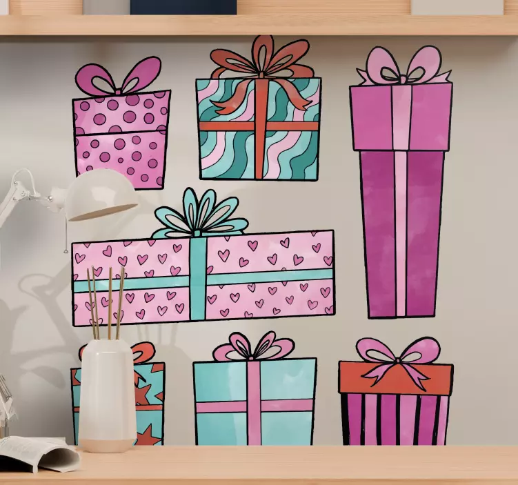 贴纸圣诞五彩礼品箱 - TenStickers