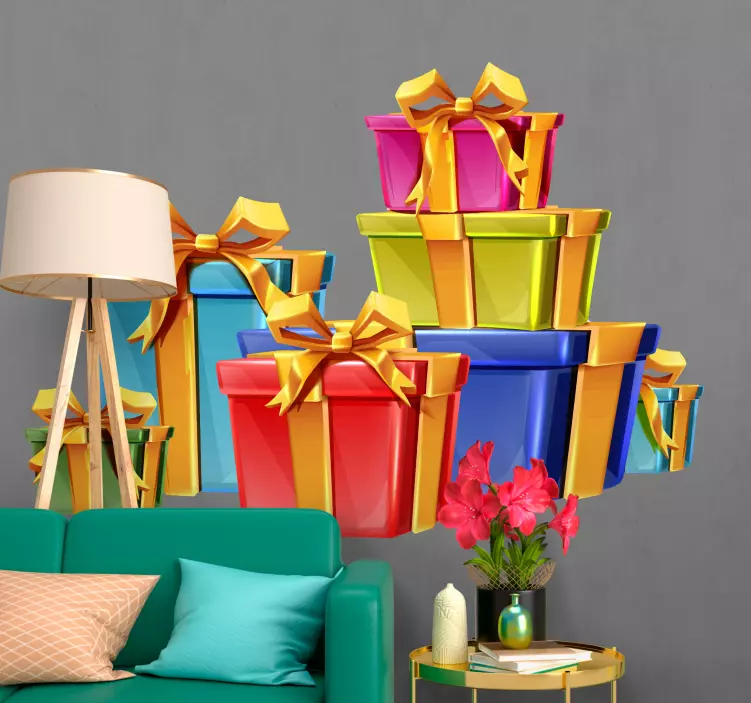 节日贴纸装饰多彩礼品盒 - TenStickers