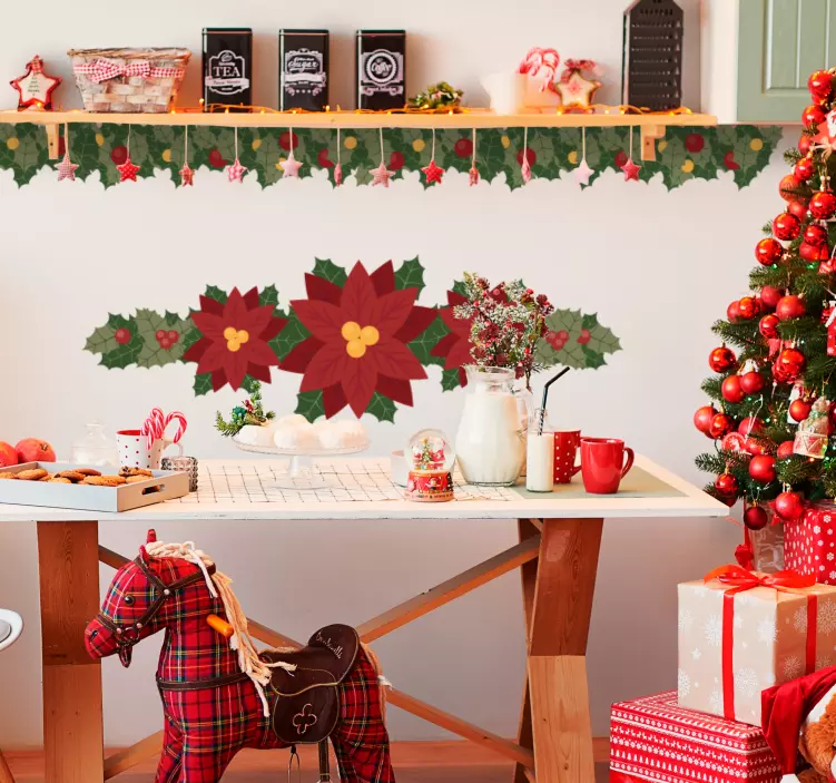 节日贴纸与节日一品红图案相结合 - TenStickers