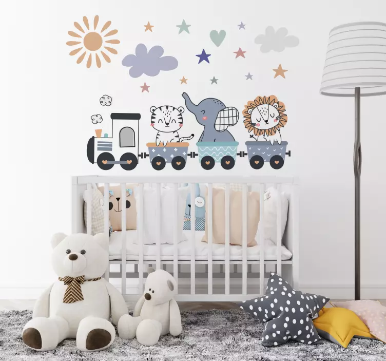 插画墙贴纸 快乐的动物火车 - TenStickers