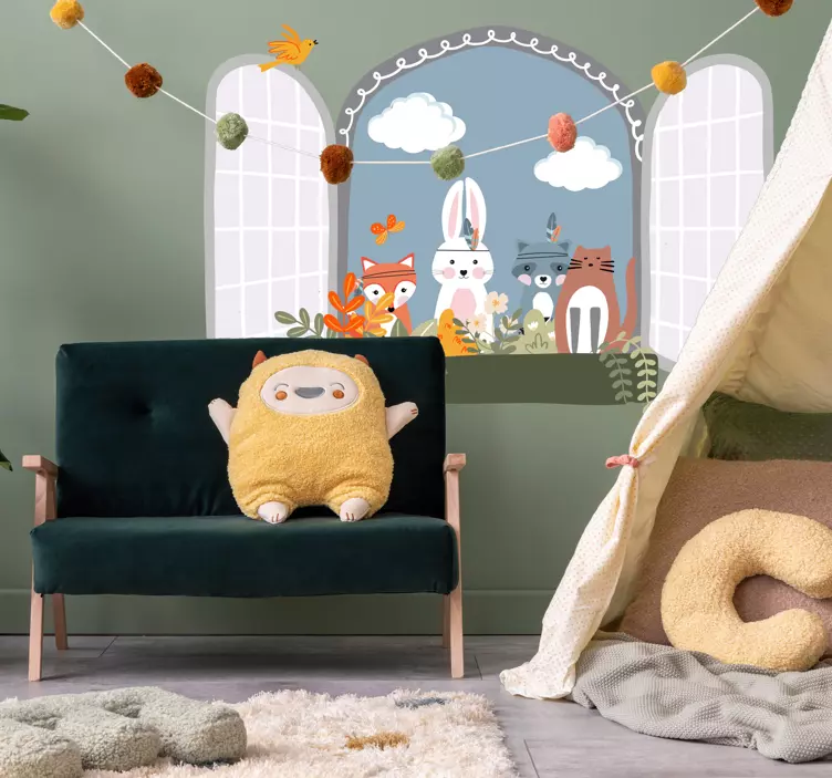 孩子们动物窗口 3d 墙贴 - TenStickers