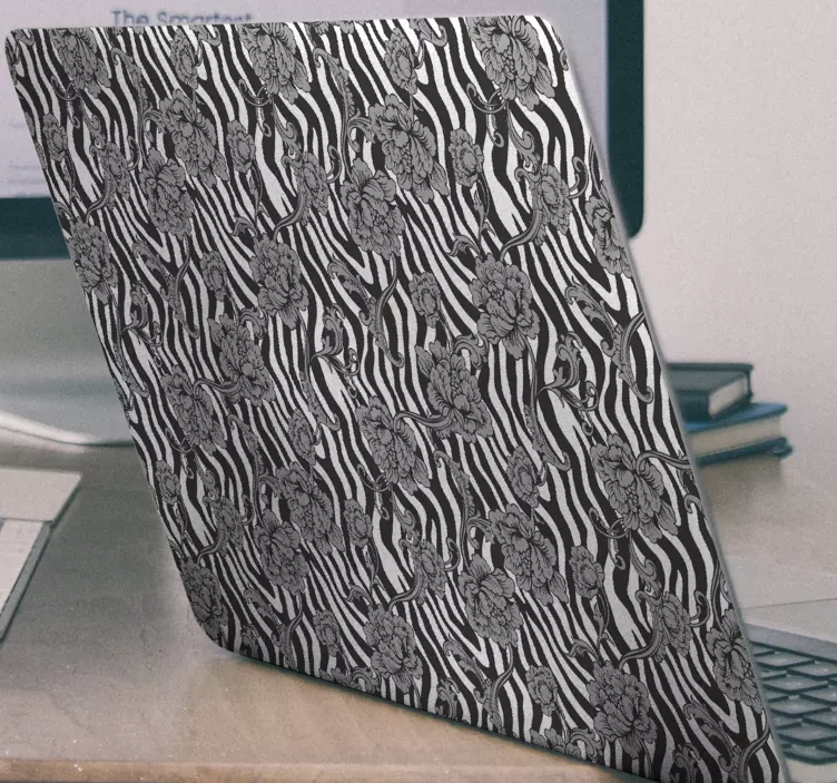 笔记本电脑皮肤 花卉斑马图案 - TenStickers