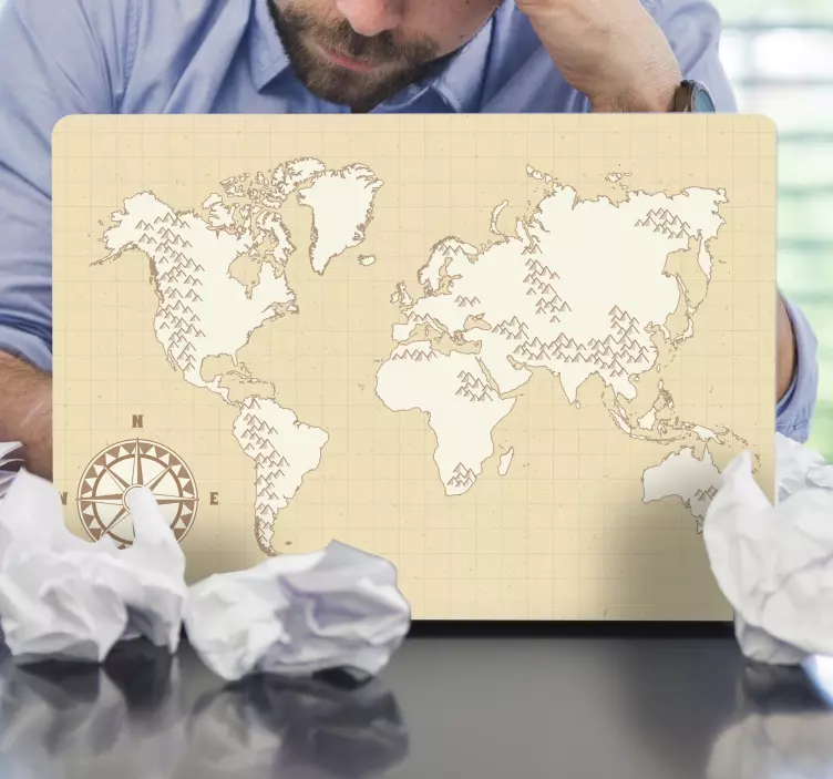 笔记本电脑皮肤地图与指南针图案 - TenStickers