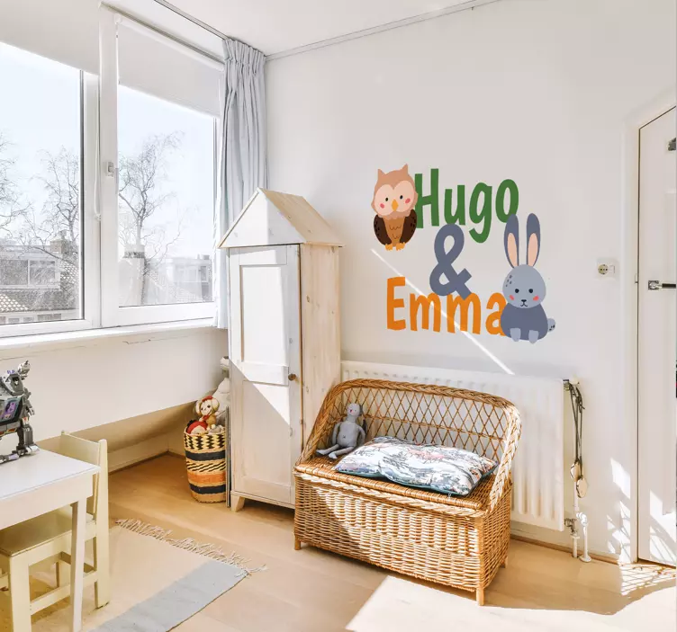 猫头鹰和兔子兄弟姐妹野生动物贴纸 - TenStickers