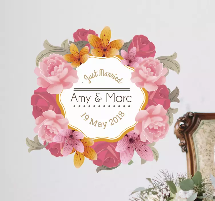 个性化花框婚礼贴纸 - TenStickers