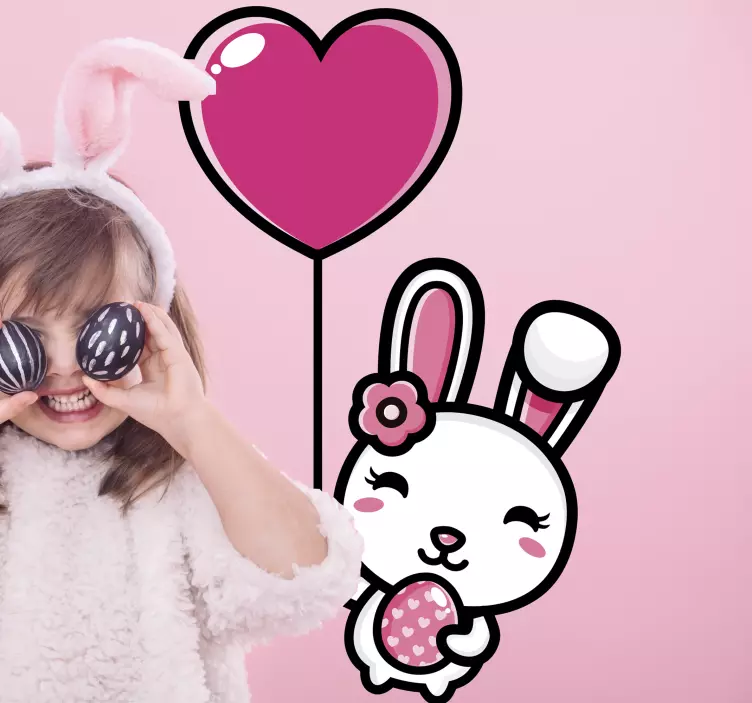 宠物墙贴纸快乐兔子抱气球 - TenStickers