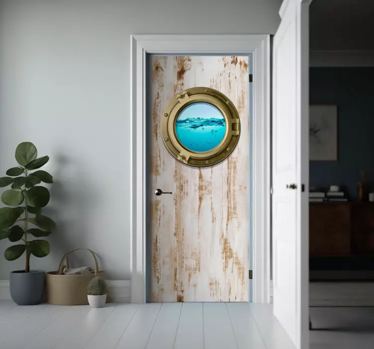 贴纸门贴 船窗在老旧的纹理上 - TenStickers