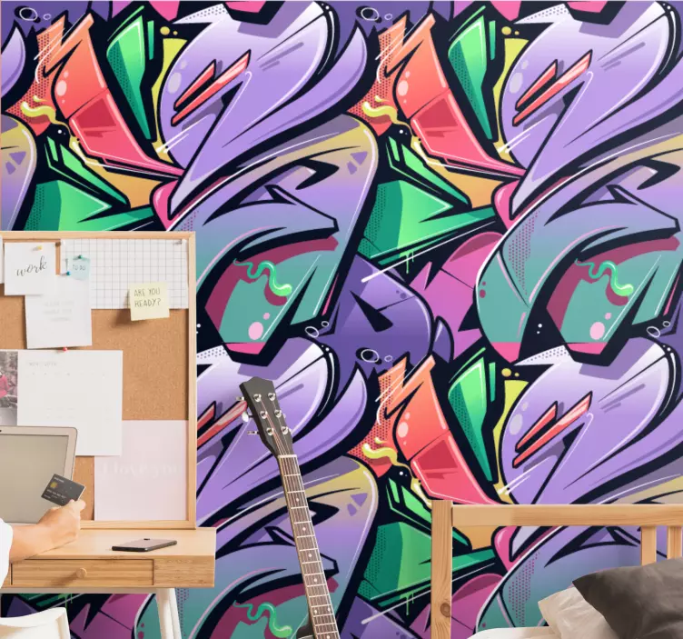 贴纸 青少年房间墙贴 充满活力的抽象涂鸦 - TenStickers