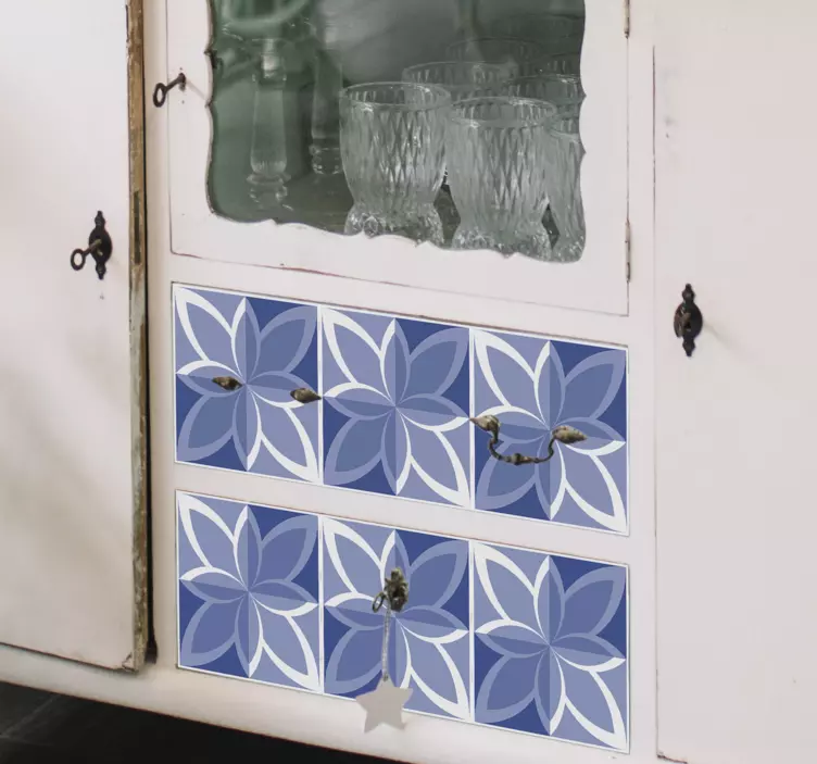 瓷砖蓝色图案家具贴纸 - TenStickers