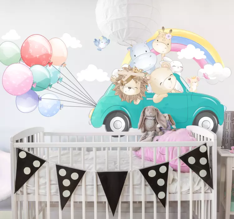 插画墙贴纸动物冒险车 - TenStickers