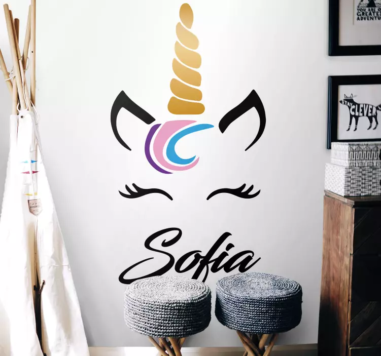 儿童墙贴纸独角兽面孔定制 - TenStickers