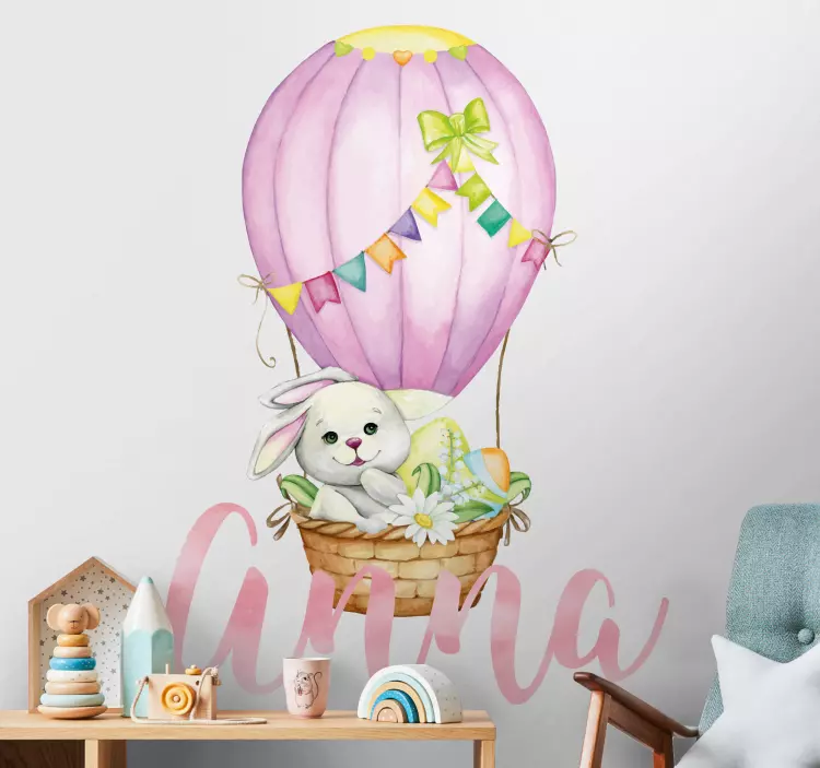 儿童墙贴纸白色兔子带名字 - TenStickers