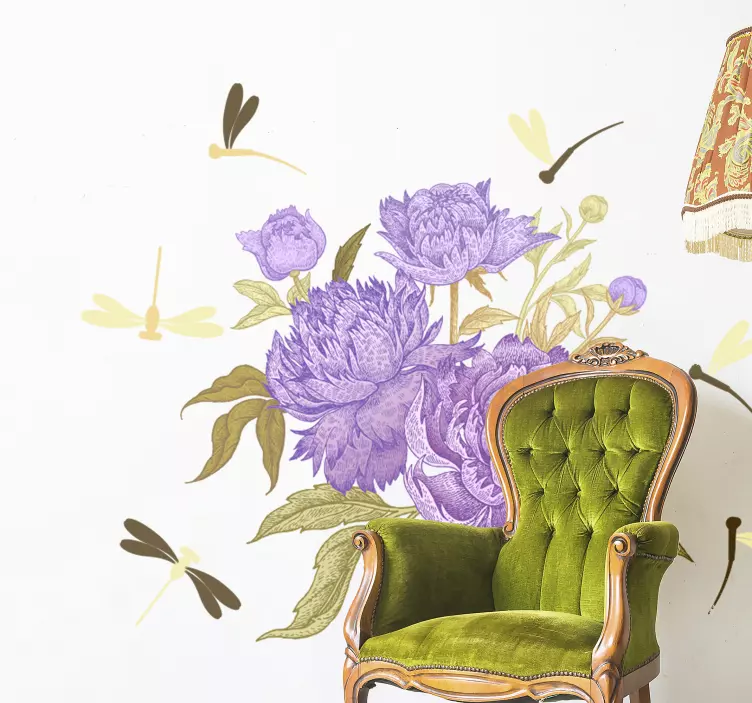 动物贴画紫色牡丹花束 - TenStickers