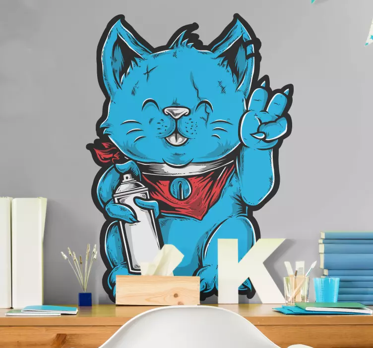 贴纸壁纸可爱蓝色猫咪 - TenStickers