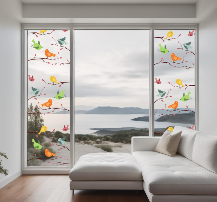 贴纸上粉色树枝上的鸟儿 - TenStickers