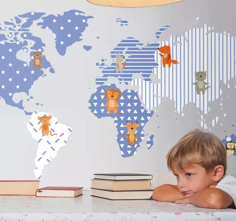 墙贴贴纸插图动物地图 - TenStickers