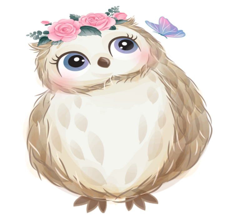 乙烯基地毯动物宝宝猫头鹰与花朵 - TenStickers