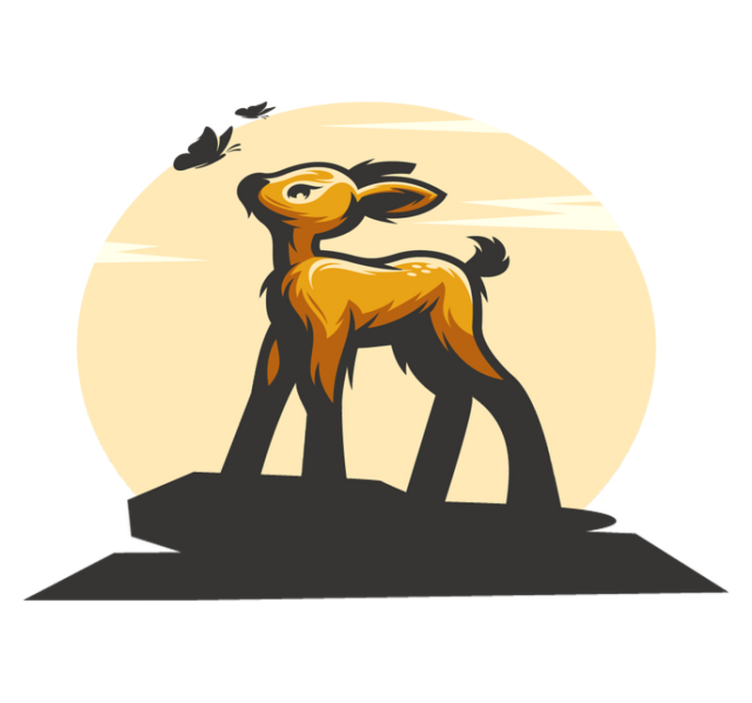 乙烯基地毯动物鹿与蝴蝶 - TenStickers