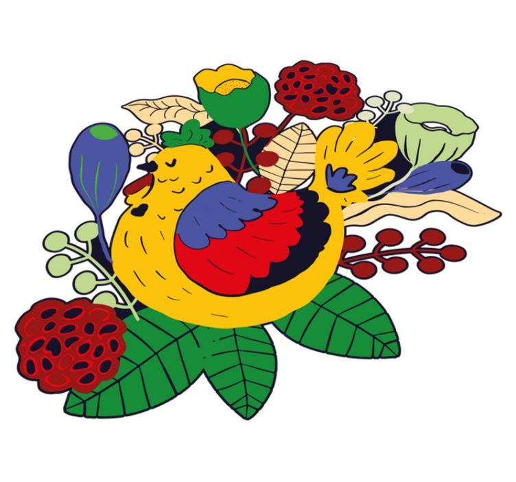 乙烯基地毯动物 彩色鸟花卉 - TenStickers