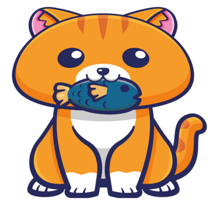 乙烯基地毯动物可爱猫咪抱鱼 - TenStickers