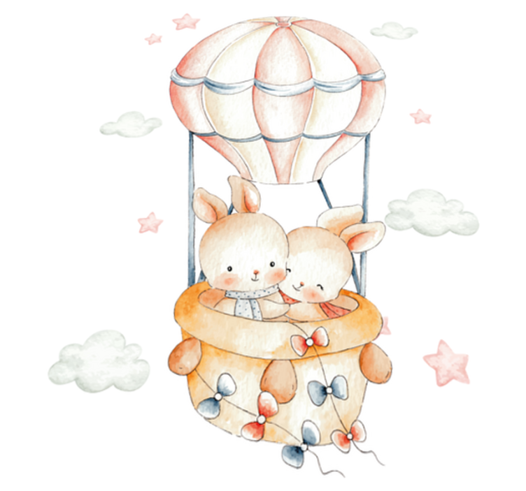 乙烯基地毯动物梦幻气球上的粉色兔子 - TenStickers