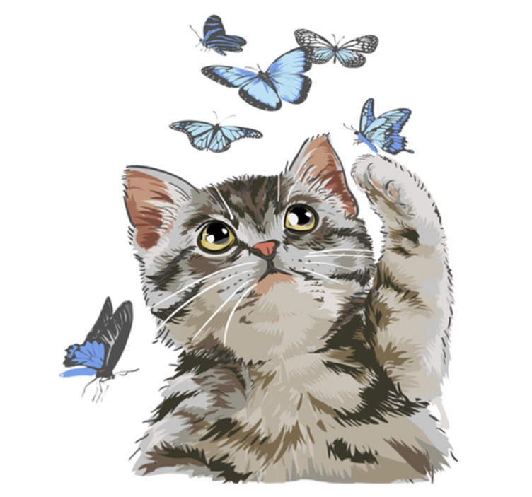 乙烯基地毯动物蓝色蝴蝶的小猫 - TenStickers