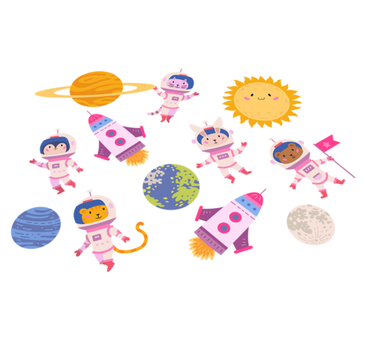 乙烯基地毯动物宇航员与火箭 - TenStickers