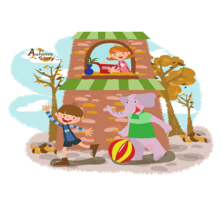 乙烯基地毯动物大象与孩子们玩耍 - TenStickers