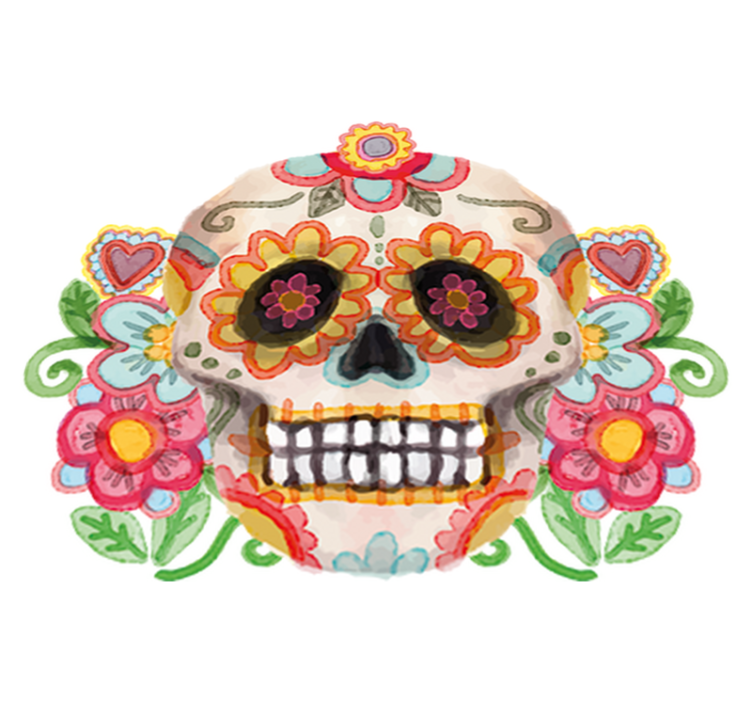 乙烯基地毯万圣节水彩花卉骷髅 - TenStickers