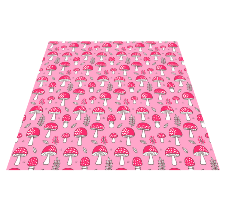 乙烯基花草地毯经典蘑菇与植物粉色背景 - TenStickers