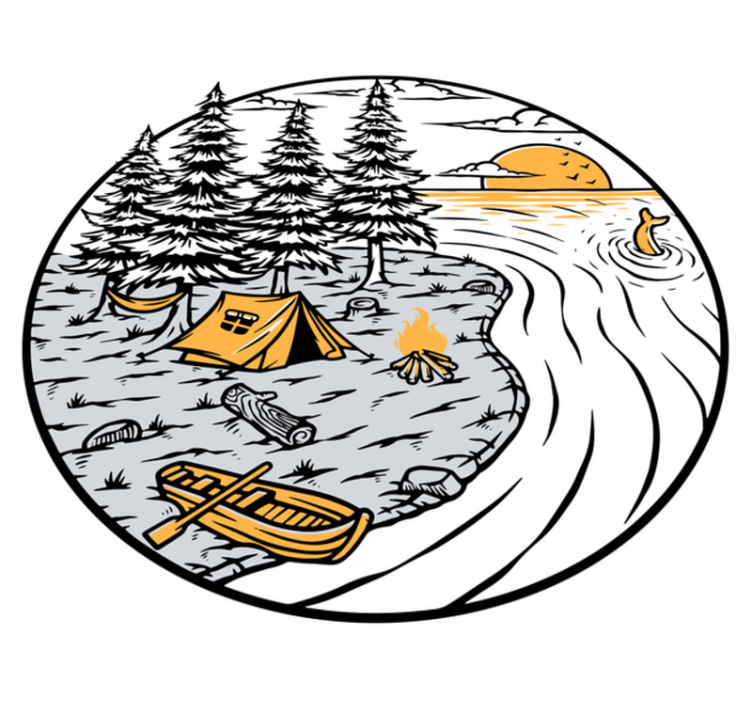 乙烯基地毯特性与房车黄色风景徽章 - TenStickers