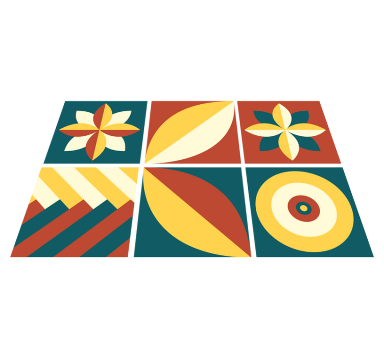 乙烯基地毯几何绿色橙色图案瓷砖 - TenStickers