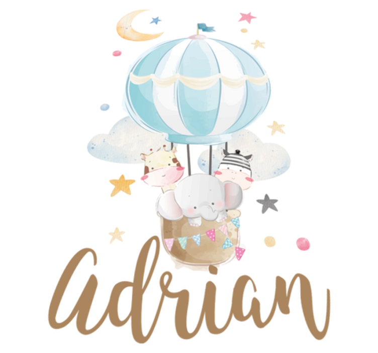 乙烯基地毯 儿童 三只动物在气球上与星星和云彩 - TenStickers