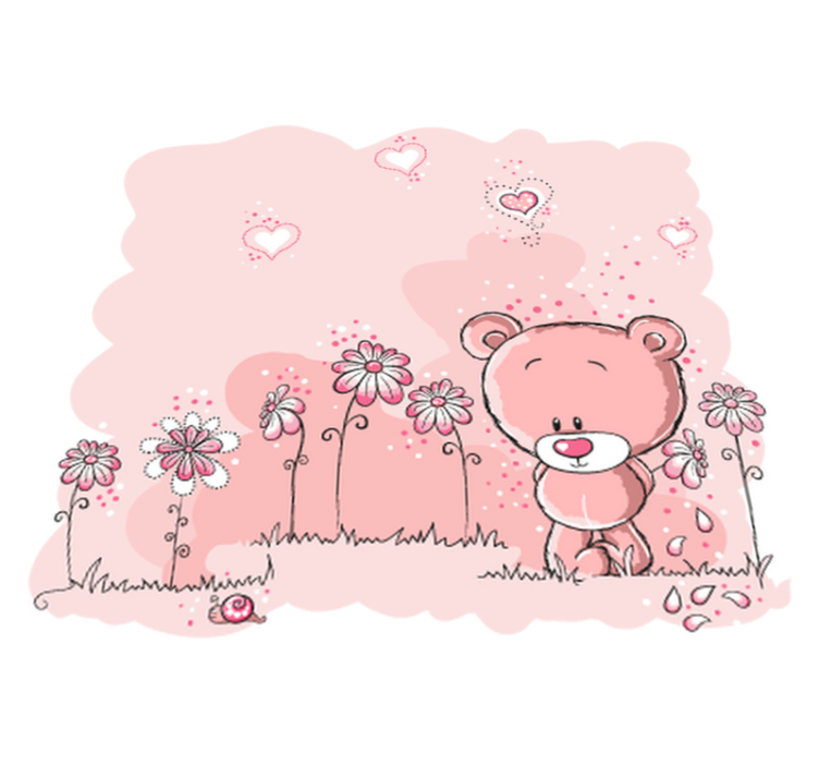 乙烯基地毯 儿童 粉色熊与花朵 - TenStickers