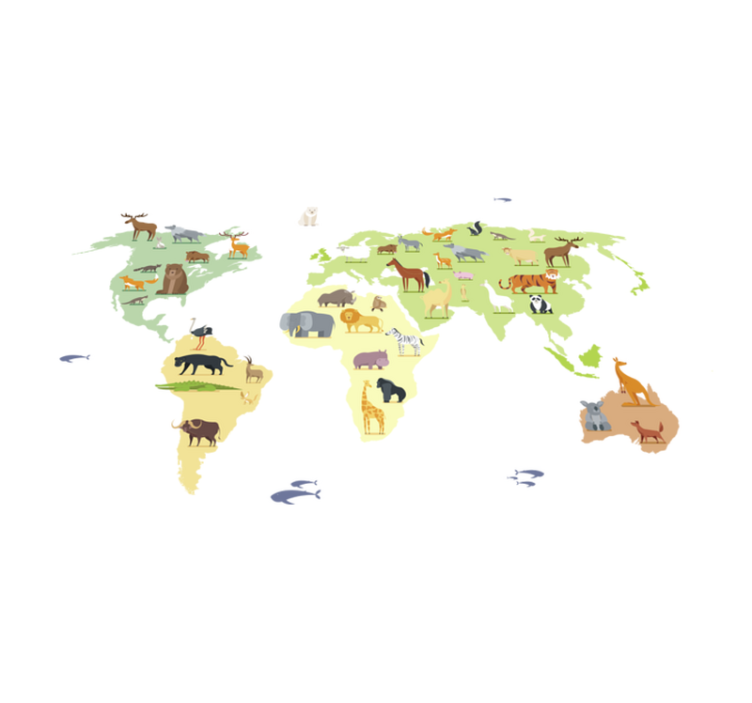 卧室乙烯基地毯，来自各大洲的彩色动物 - TenStickers