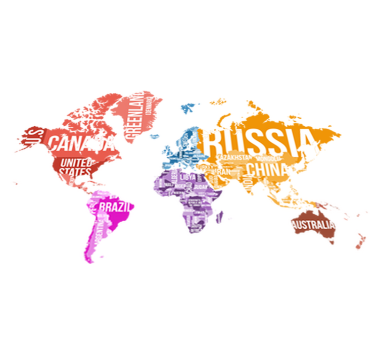 乙烯基地毯 世界地图名称与边界 - TenStickers