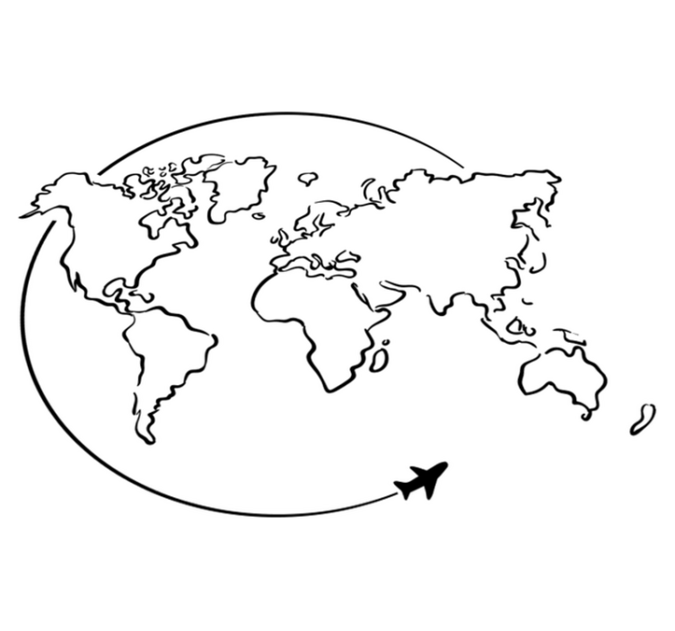 乙烯基地毯世界地图圆形飞机设计 - TenStickers