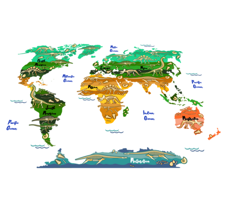乙烯基地毯 英文名称恐龙世界地图 - TenStickers