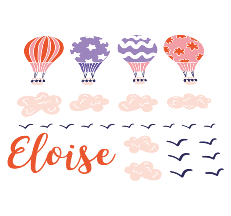 乙烯基地毯 儿童 粉紫色气球与云朵和小鸟 - TenStickers