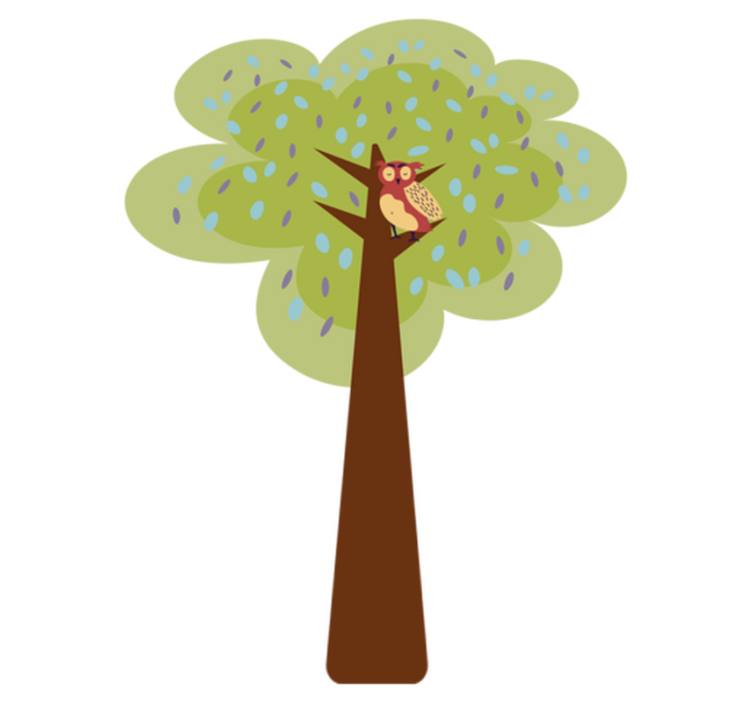 乙烯基地毯 儿童 简约多彩树与猫头鹰 - TenStickers