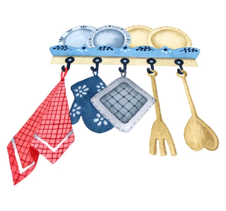 乙烯基厨房地毯手绘水彩厨房用具套装 - TenStickers