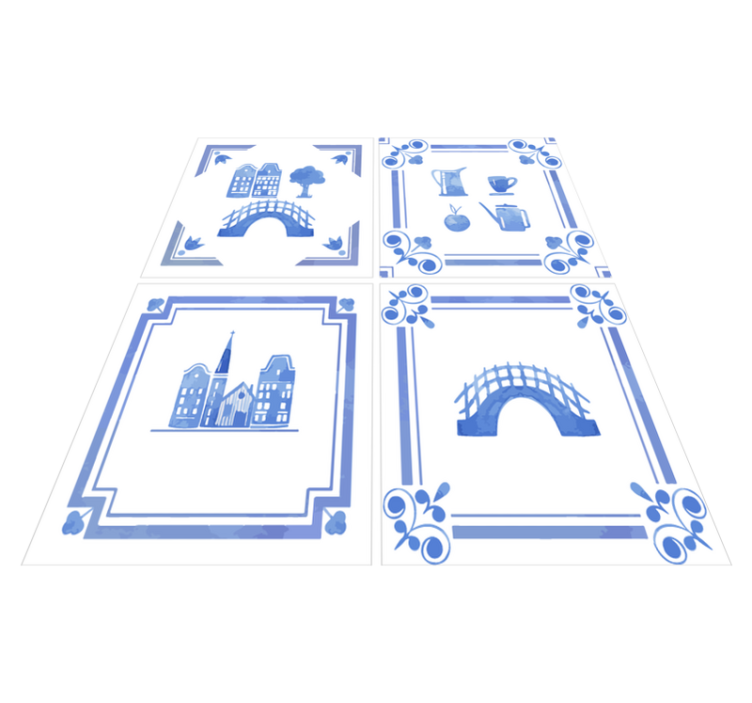 乙烯基厨房地毯荷兰代尔夫特风格房屋 - TenStickers