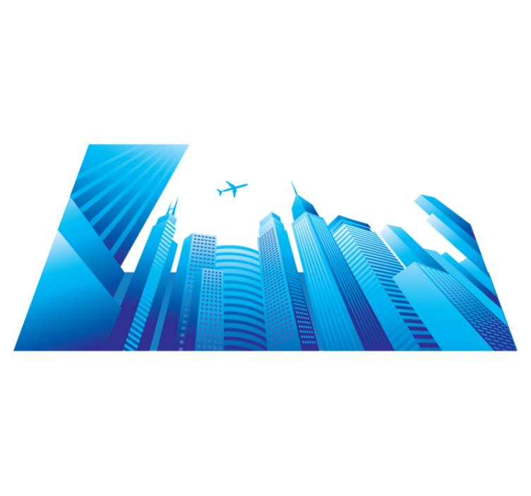 卧室乙烯基地毯 城市与飞行飞机装饰贴 - TenStickers