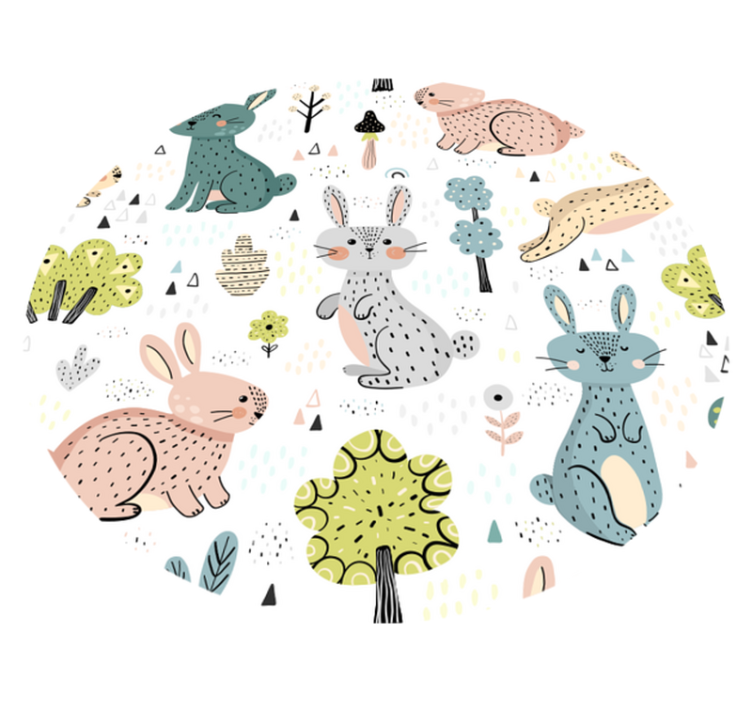 乙烯基地毯托儿所 圆形兔子插画 - TenStickers