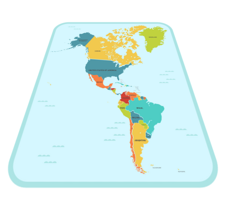 美国在中心世界地图地毯 - TenStickers