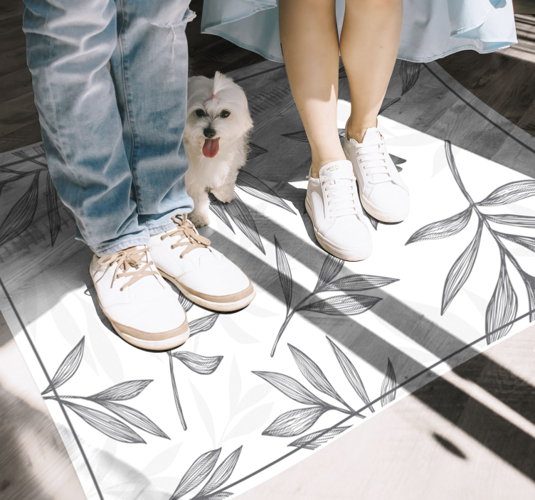 灰色的树叶在白色背景乙烯基地毯上 - TenStickers